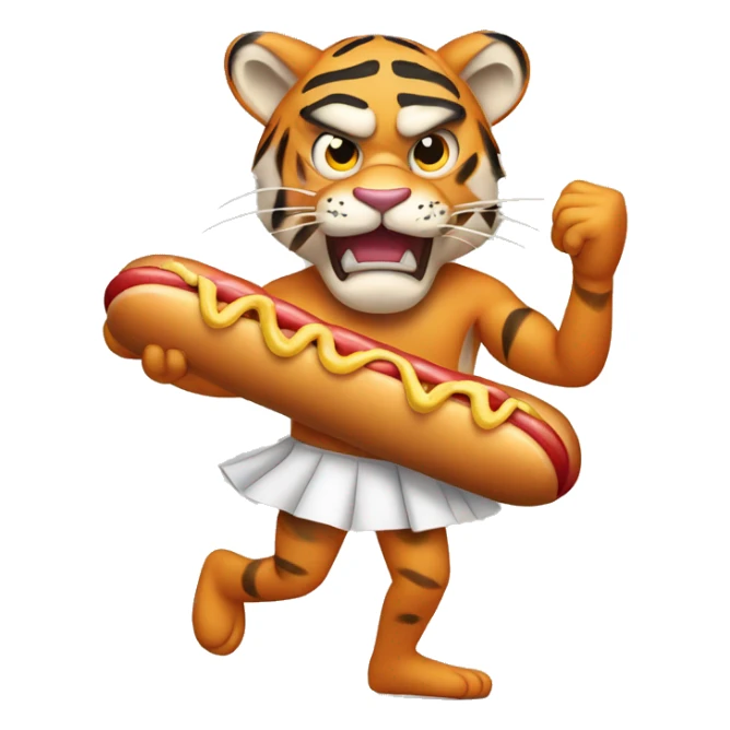 angry tiger wearing ballet slippers and holding a hot dog sticker