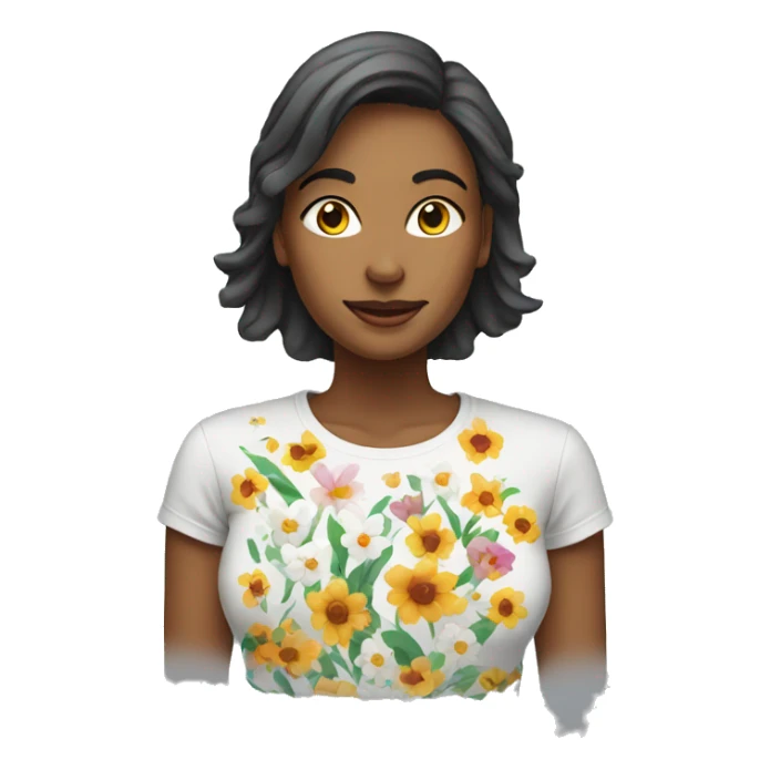 woman wearing T-shirt printed with flowers sticker