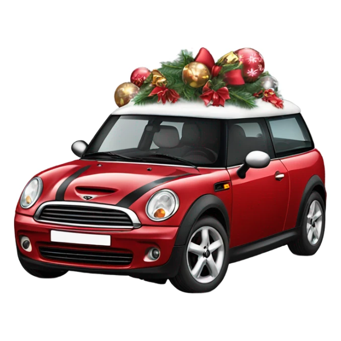 Red Mini Cooper Clubman with lots of Christmas decorations sticker