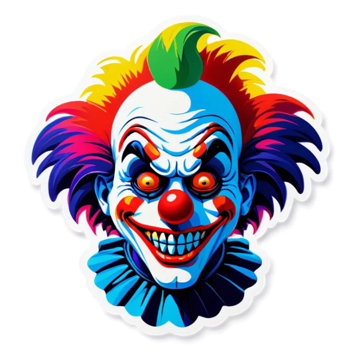 Sad clown with colourful hair sticker