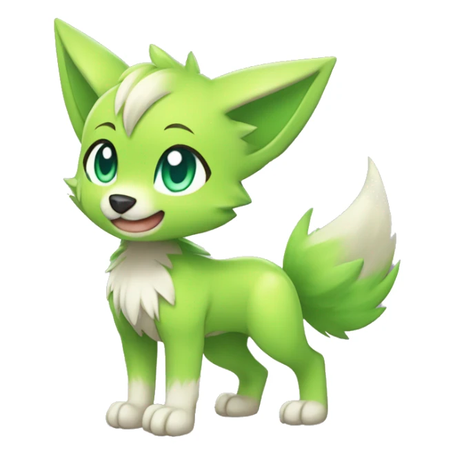 Cute Shy Shiny Chibi Lime-Green Fakémon-Wolf-Pokémon Full Body sticker