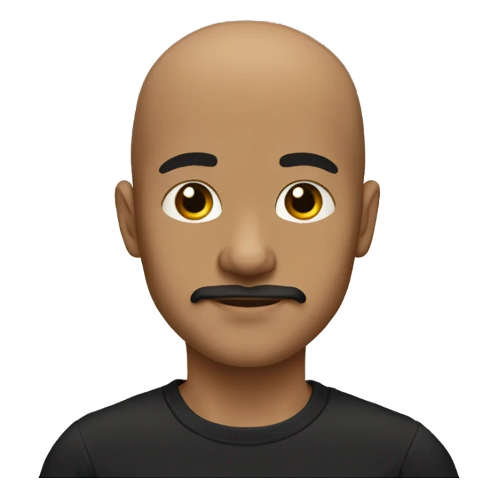 young bald man, dark brown mustache, hazel eyes, black long sleeve  sticker