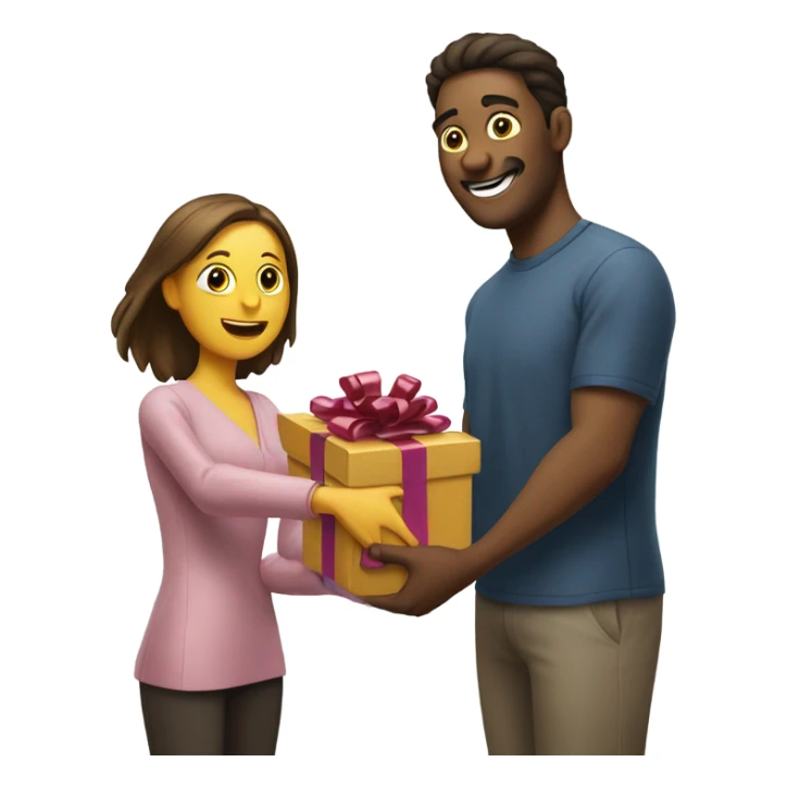 Man giving woman a gift sticker