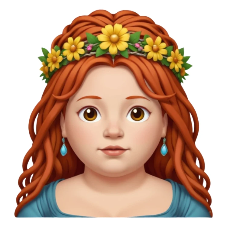 fat redhead woman with dreadlocked hair and floral tiara sticker