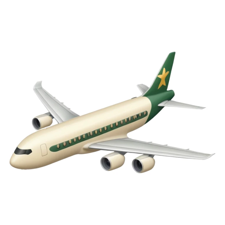 emoji: long passenger airplane, light beige (milky), only dark green (#173e12) inserts, no other colors, Apple emoji style, no text sticker
