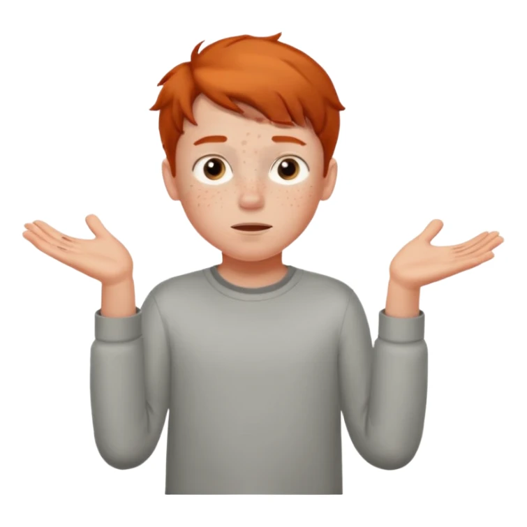 A boy shrugging with 6 over one hand and 7 over the other sticker