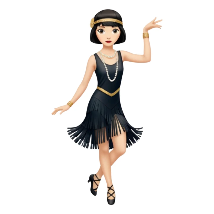 1920s woman, Charleston dancer, fringe dress, confident expression sticker