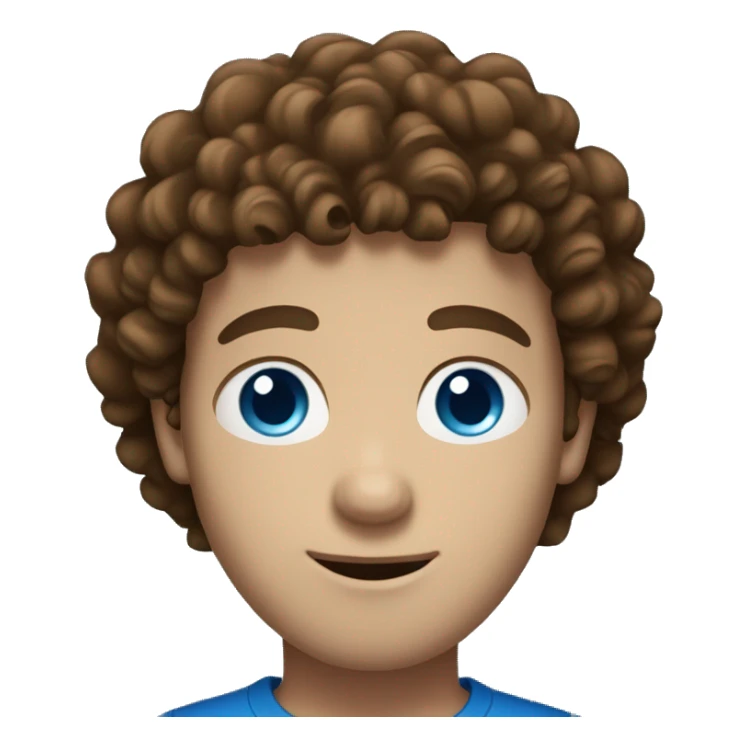 A brown curly-haired man with blue eyes and white skin sticker
