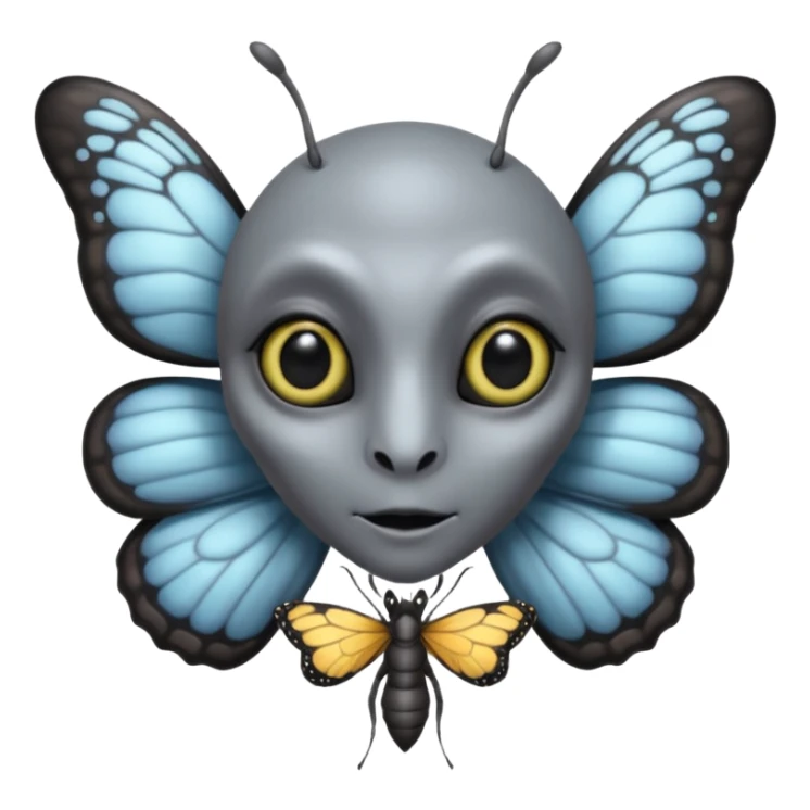 an standard grey alien with seperate a butterfly on shoulder sticker