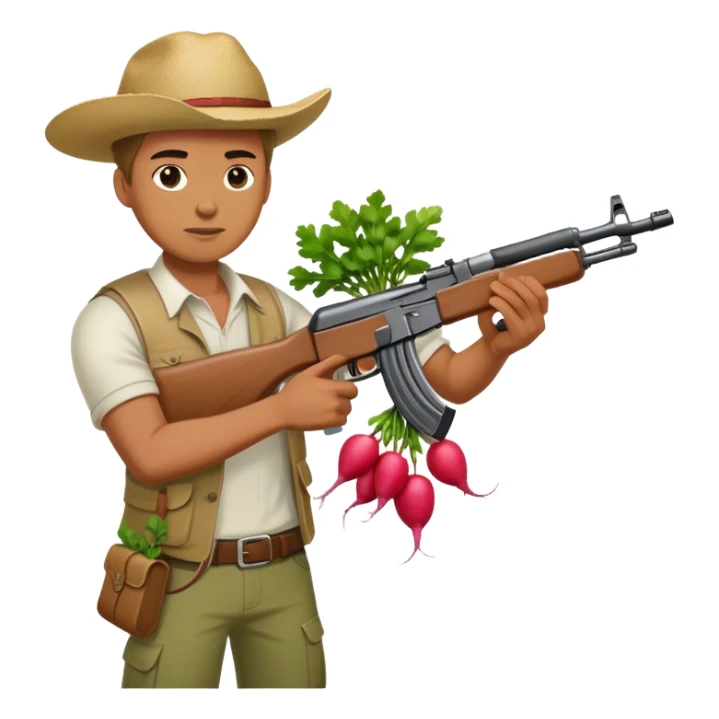 A man with radish ak47 shoots at Volvo sticker