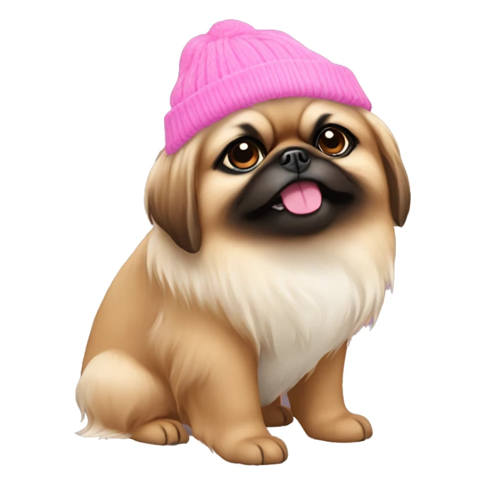 pekingese dog wearing pink beanie sticker