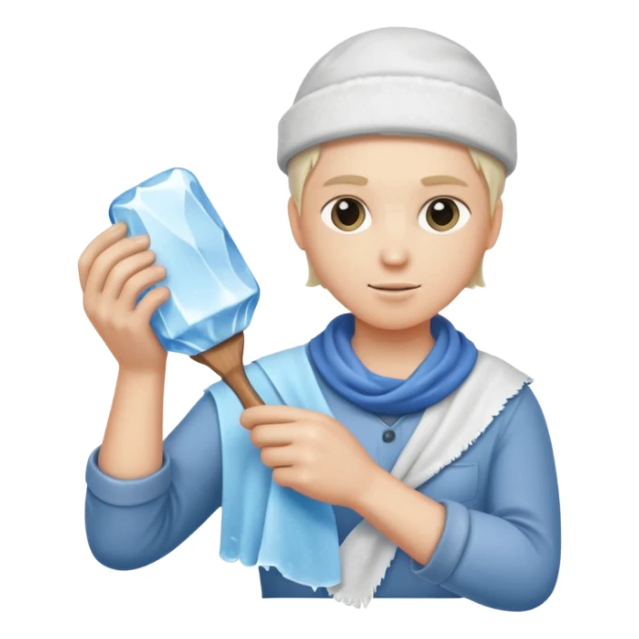 Sculptor polishing with cloth,Ice Sculptors. sticker