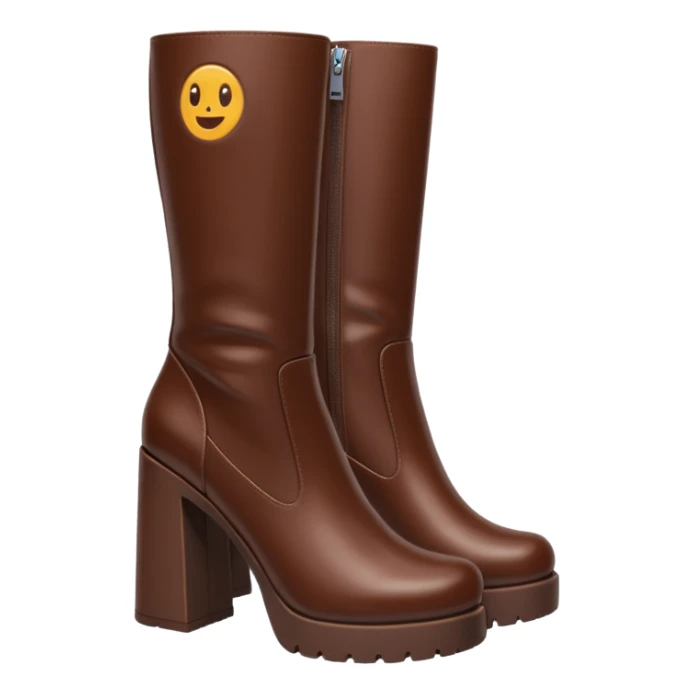 chocolate brown y2k boots block heeled, side zipper sticker