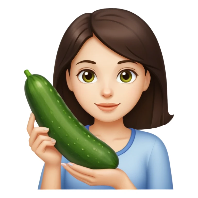 brunette holding a cucumber with a bunch of milk sticker