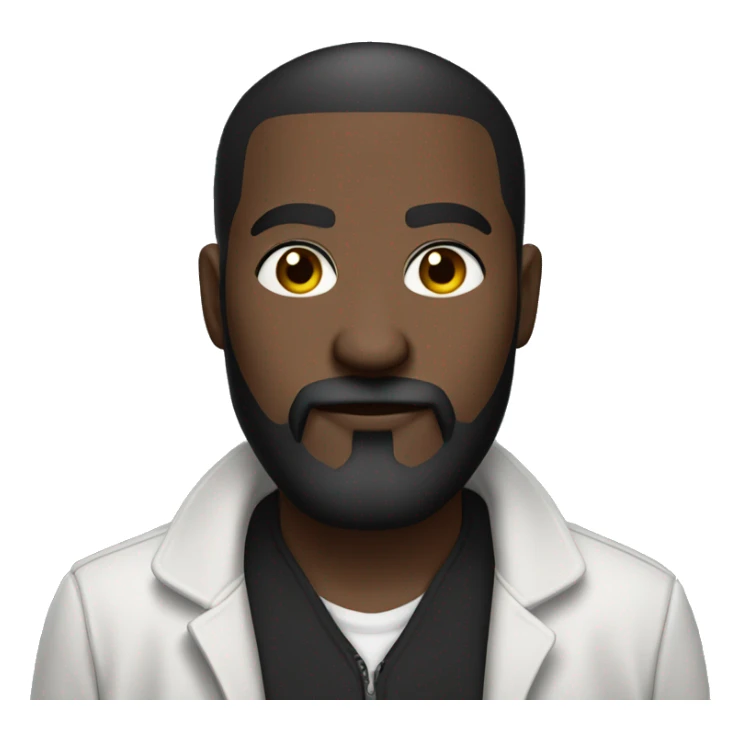 a serious dark-skinned man with a beard, mustache and short haircut, wearing a white shirt with a black tie and a zip hoodie. sticker