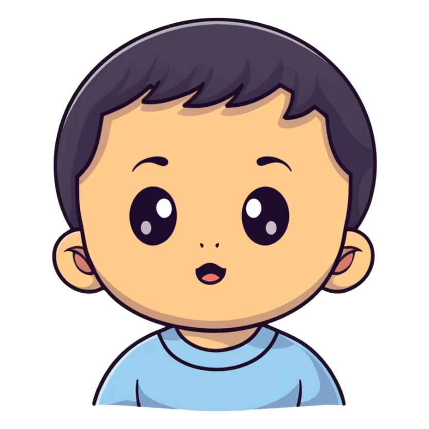 Baby boy face with big eyes, medium skin tone, and black hair sticker