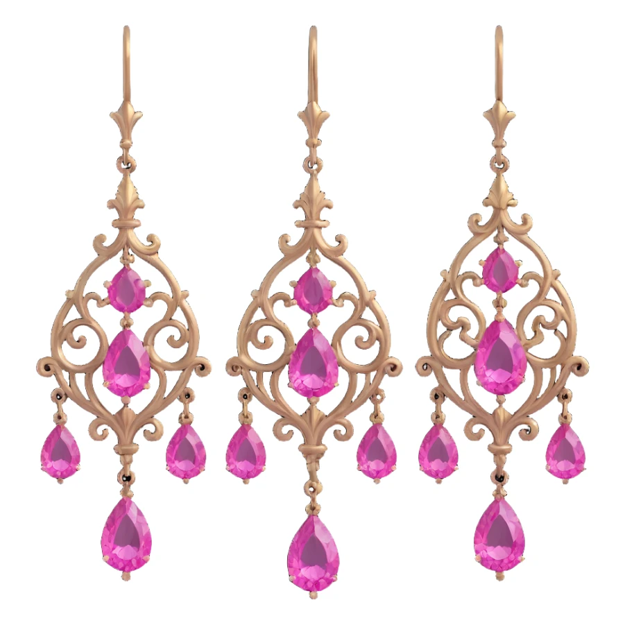 3D gothic chandelier earring with pink crystals, dramatic and ornate sticker