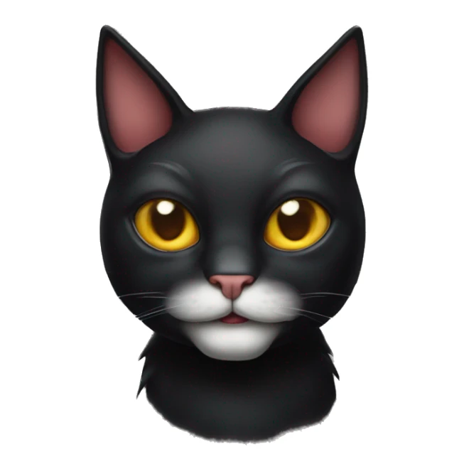 Black cat wi the white chin, wearing devils horns sticker