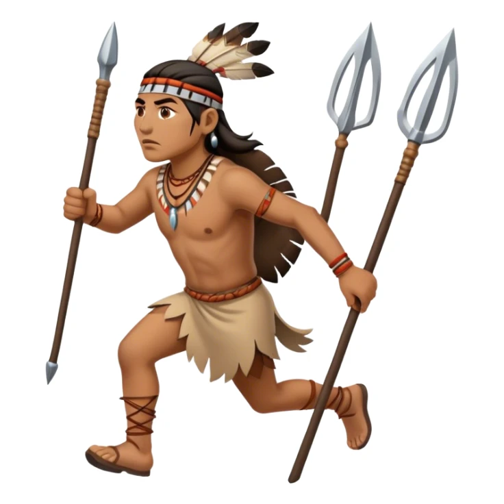 american Indian running with hunting spear in one hand sticker