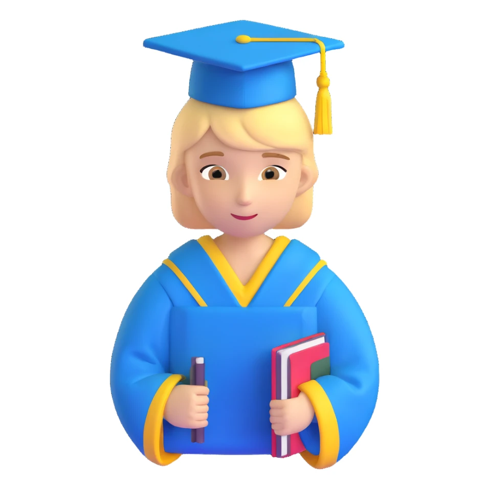 Ukrainian student with blue and yellow clothing, graduation cap sticker