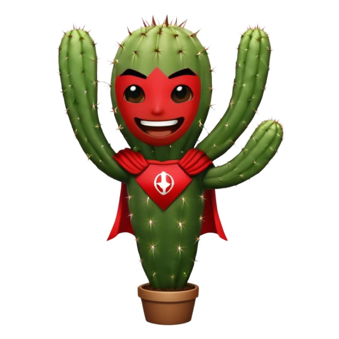 super hero cactus laughs in black and red outfit sticker