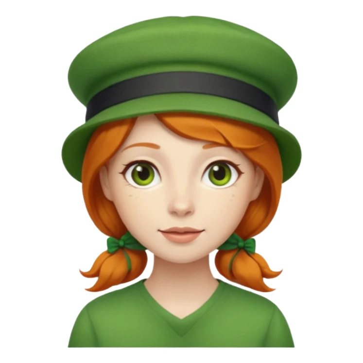 adorable ginger woman with a green artist hat sticker