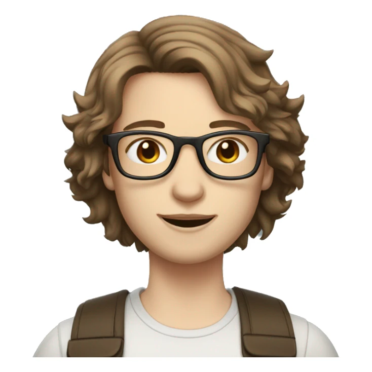 pale skin, medium length brown wolfcut hair, glasses sticker