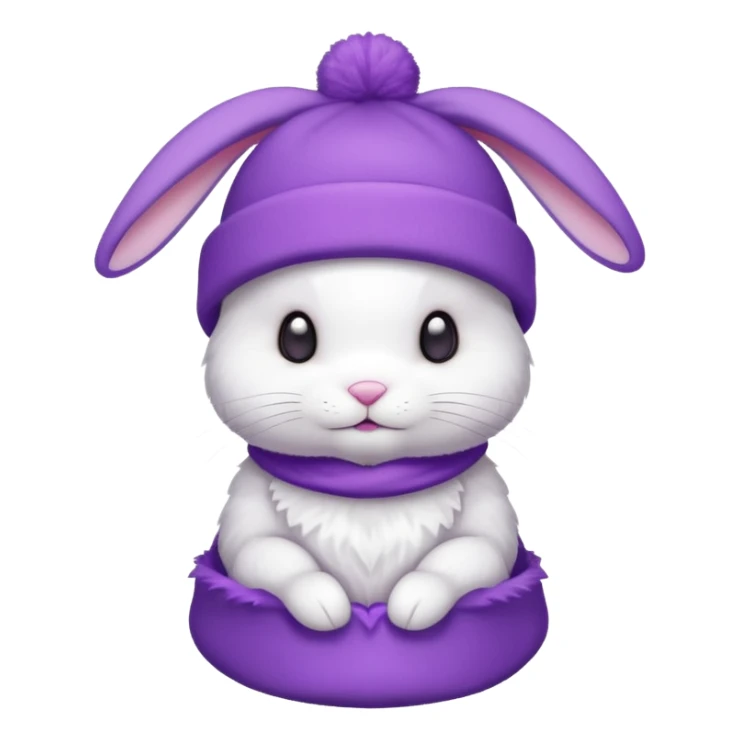 white Bunny wear a purrple benie hat, full body sticker
