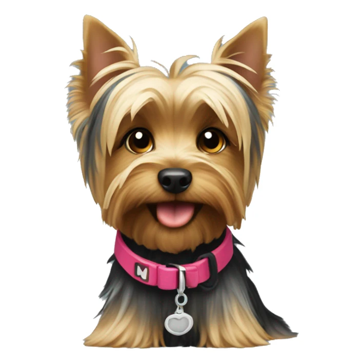 Yorkshire terrier with a collar that says NM sticker