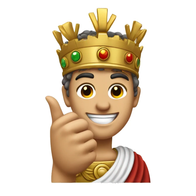 A Roman emperor (with laurel crown) raising his thumb, smiling confidently, as if approving a great victory or conquest. sticker