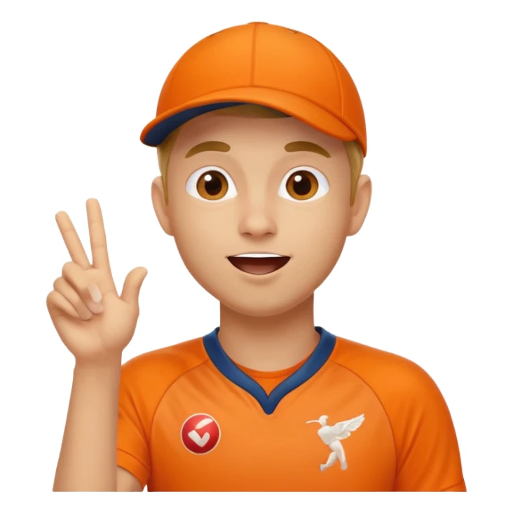cricketer in orange jersey doing a flying kiss, fun, lively sticker