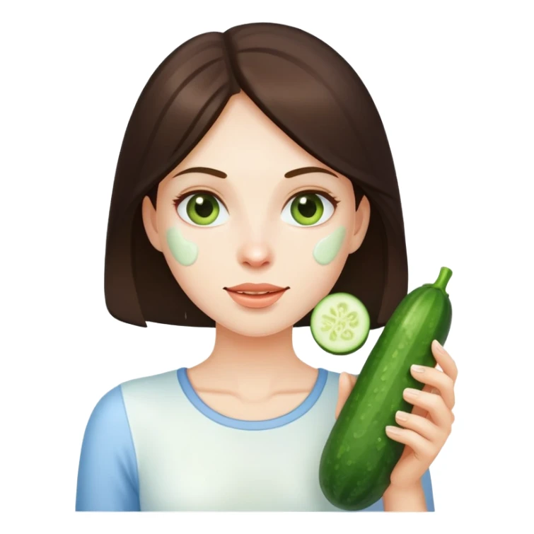 brunette holding a cucumber covered in milk sticker