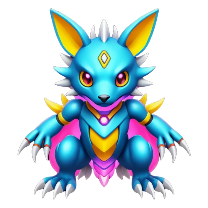  exotic futuristic modern cyber-Fakémon-Digimon-Vernid-creature sticker