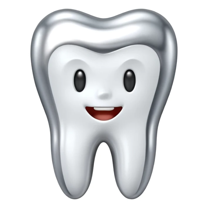 human tooth emoji, smooth chrome ceramic-metal texture, clean medical luxury aesthetic, isolated on white, no face sticker