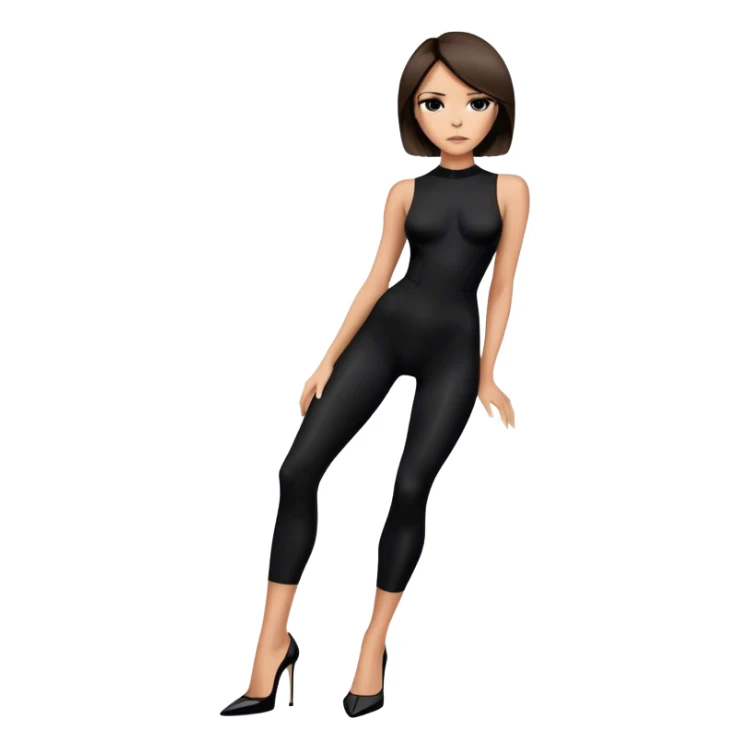 Victoria Beckham with light skin, short dark brown bob, black bodysuit wearing black heels sticker