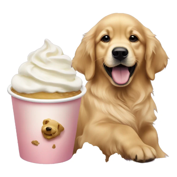 Golden retriever eating whipped cream pup cup sticker
