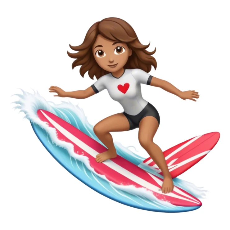 Woman with brown hair surfing wave in 3d heart sticker