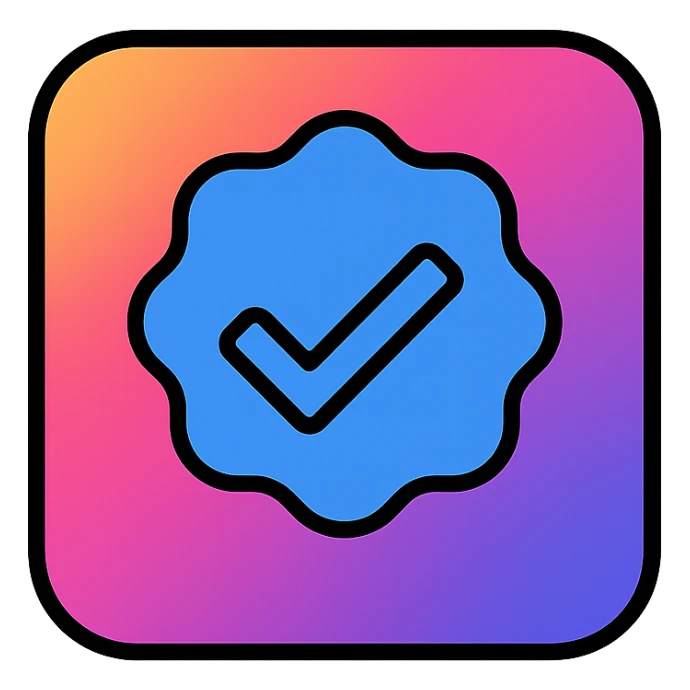 Instagram-style blue tick icon, rounded edges, vibrant colors, app icon look, minimal, bold, clean and modern, simple and recognizable sticker