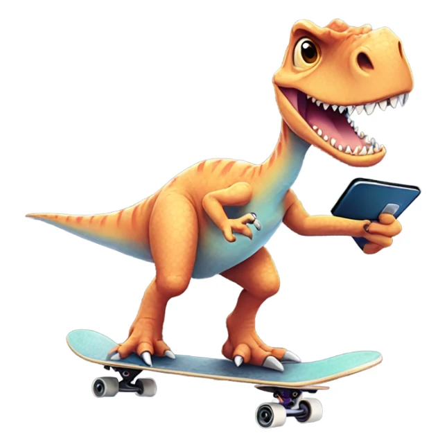 Skateboarding Dino taking a selfie sticker