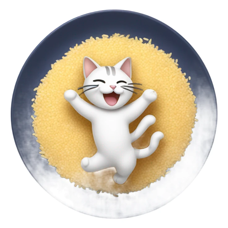 À cat dancing on a plate of rice sticker