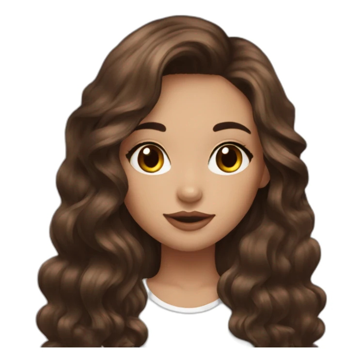 pretty girl brown long hair makeup with black kitten sticker