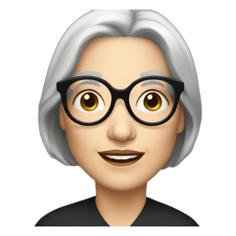 Older white woman with black hair and black round glasses sticker