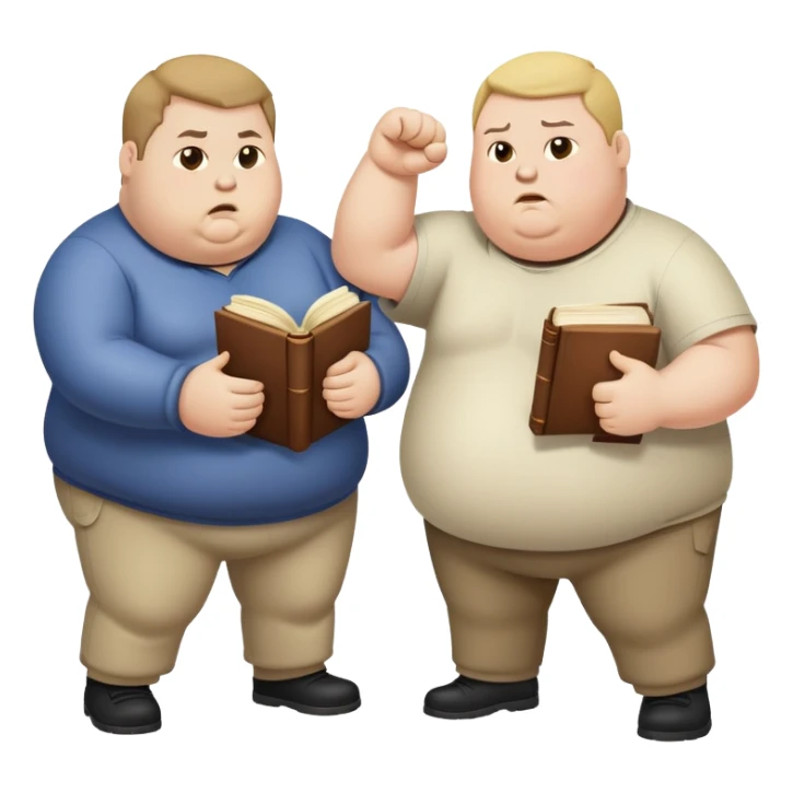 2 obese people fight over a book sticker
