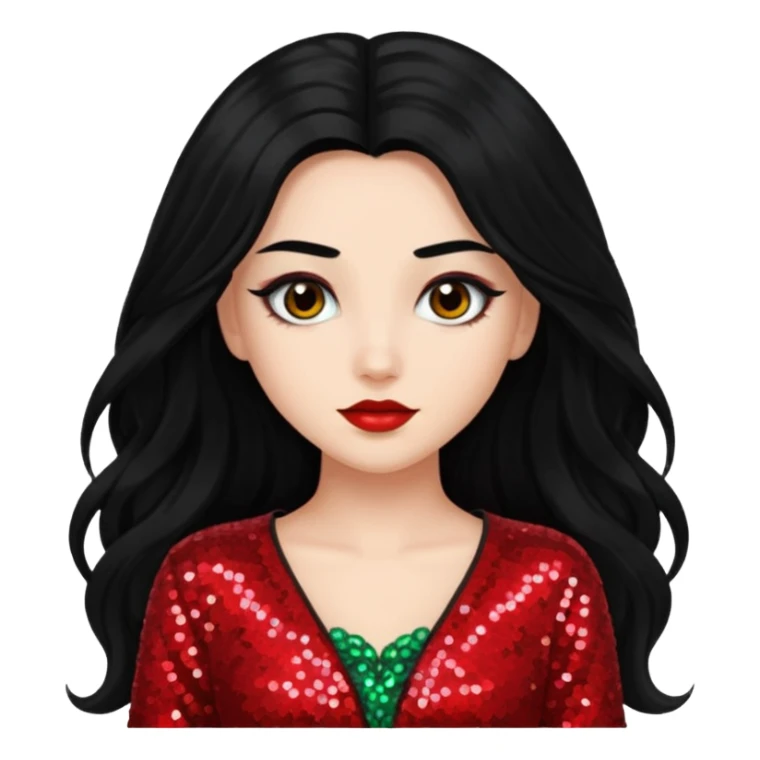 Jade from Bratz with long black hair and red sequin outfit sticker