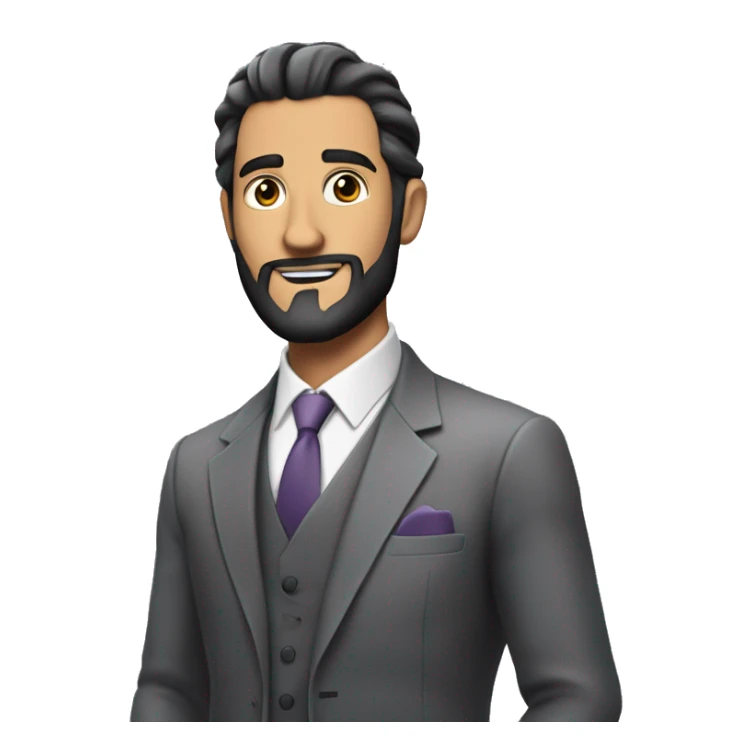 a white an in a grey suit with a dark beard and hair slick back raisin like he's explaining something his hands  sticker