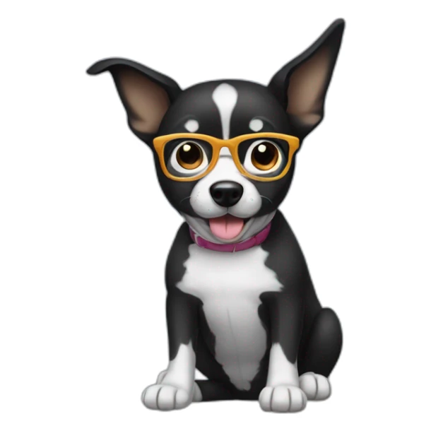 Black dog with short hair and white su glasses sticker
