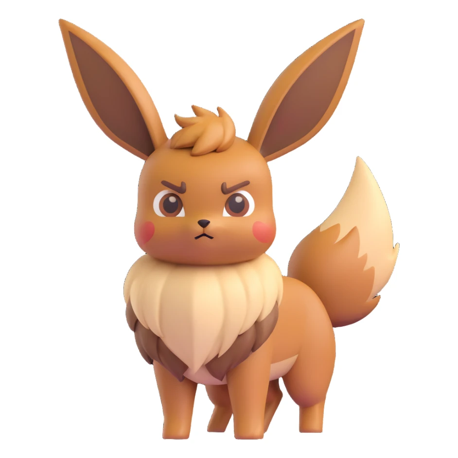 Eevee looking grumpy and fierce, standing tall, Microsoft Windows 10 2019 emoji design style sticker
