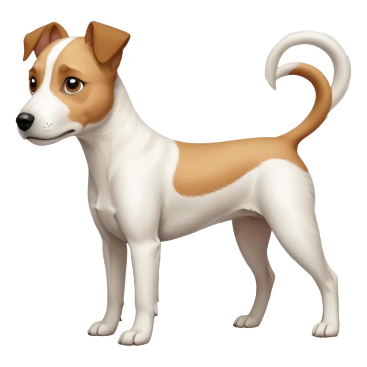 a full body facing front on of a buff white parson russell terrier looking dog the size of a kelpie with light brown long ears resting on its face and a light brown patch above one eye and a large snout. the rest of the dog is completely white.  sticker