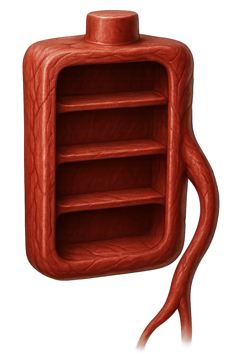 3D realistic medical illustration with red battery sticker