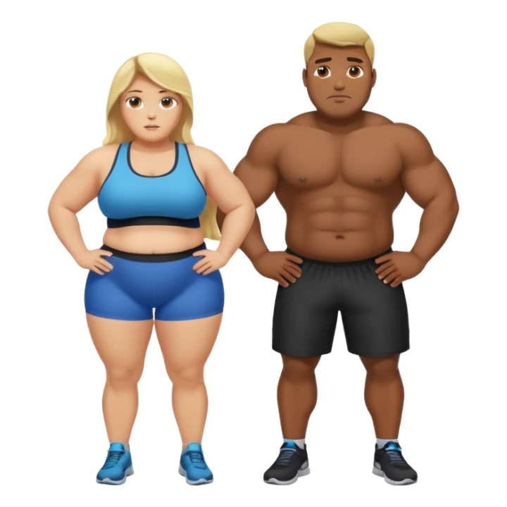 Obese blonde working out with muscular black man  sticker